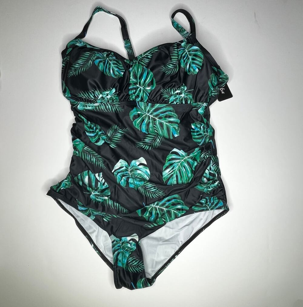 Aqua Eve Tropical Leaf One Piece Swimsuit New 14W